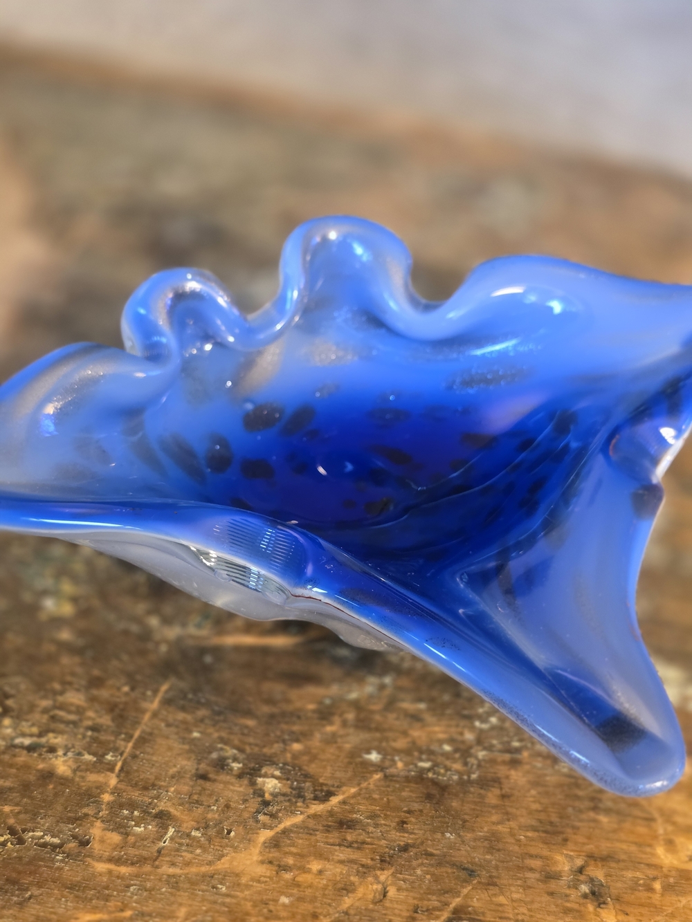 Murano Cobalt Blue Ruffled Art Glass Bowl